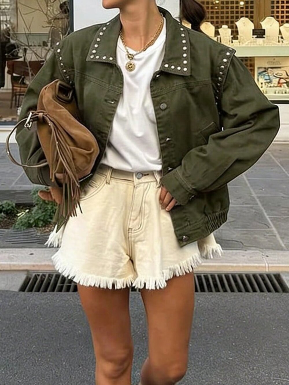 Army Green Casual Women's Long Sleeve Jacket